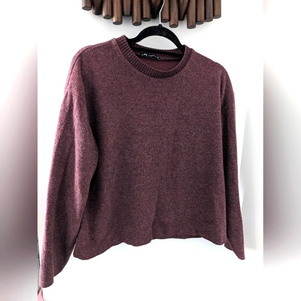 Zara Women's Burgundy Cotton Blend Knit Sweater - Size US M-  NWOT